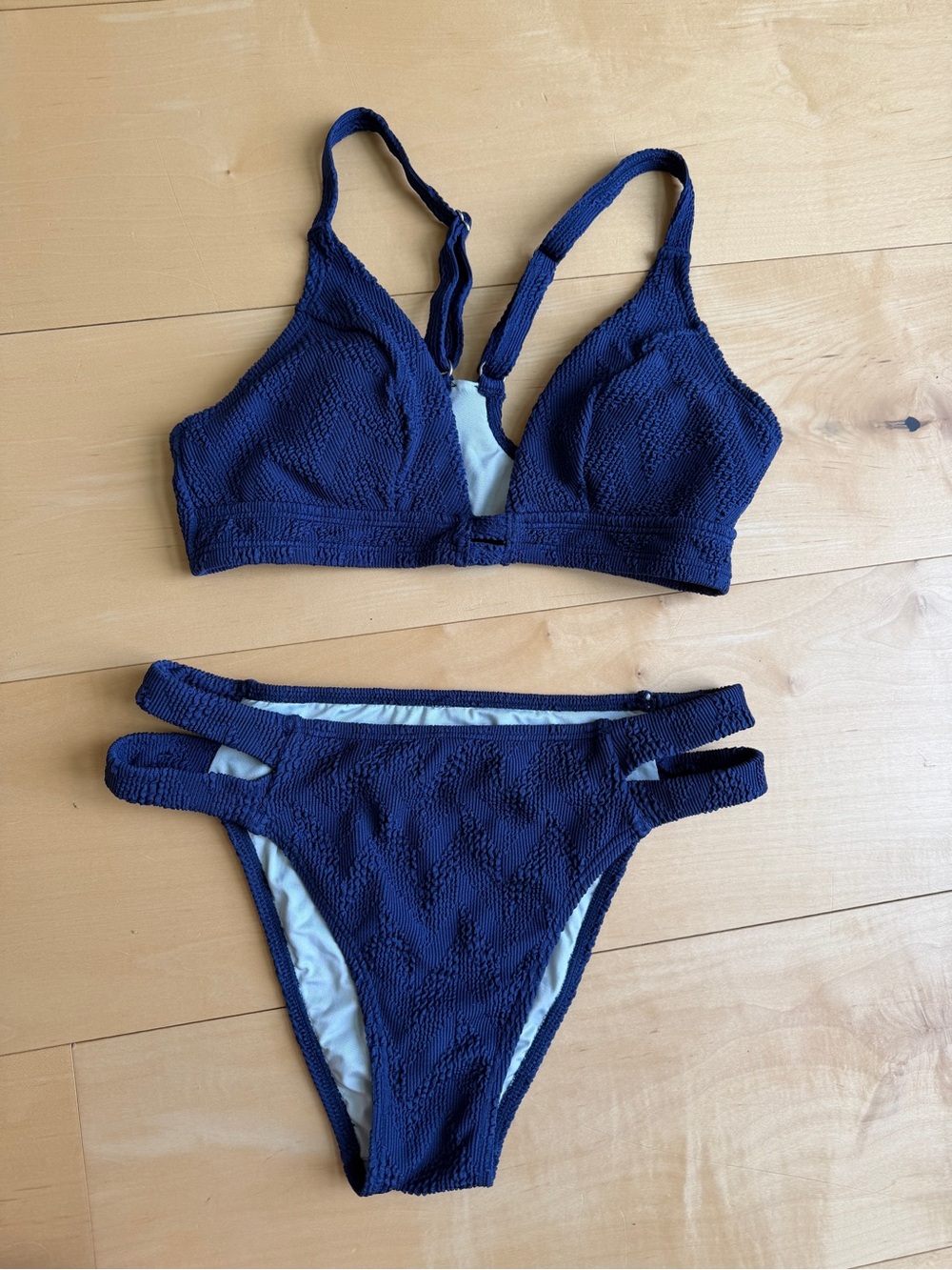 Textured Navy Two-Piece Bikini Set - Navy